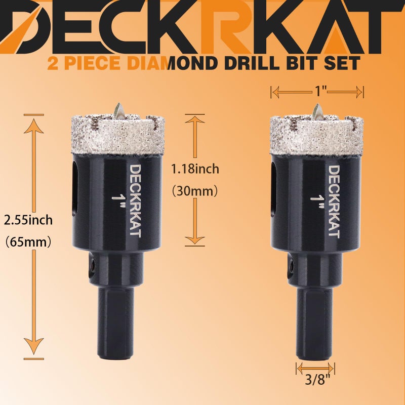 DECKRKAT 1 Inch Diamond Hole-Saw Bits with Pilot Drill Bit - 2pc 1"" Diamond Tipped Tile Hole Saws with Guiding Bit Accurate Drilling for Porcelain Tile Ceramic Pottery Granite Stone Glass Bottles 25mm - Image 2